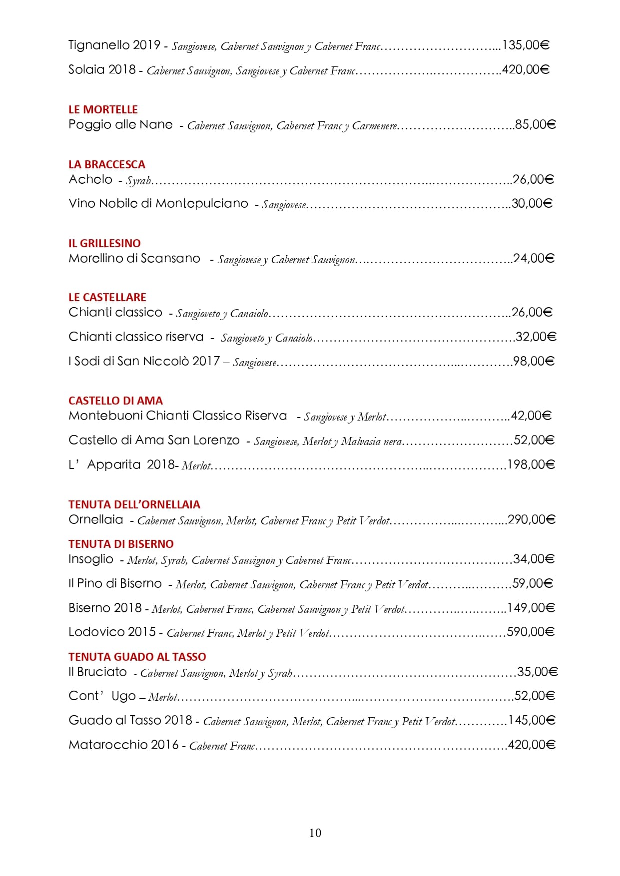 Carta de vinos: Página 10