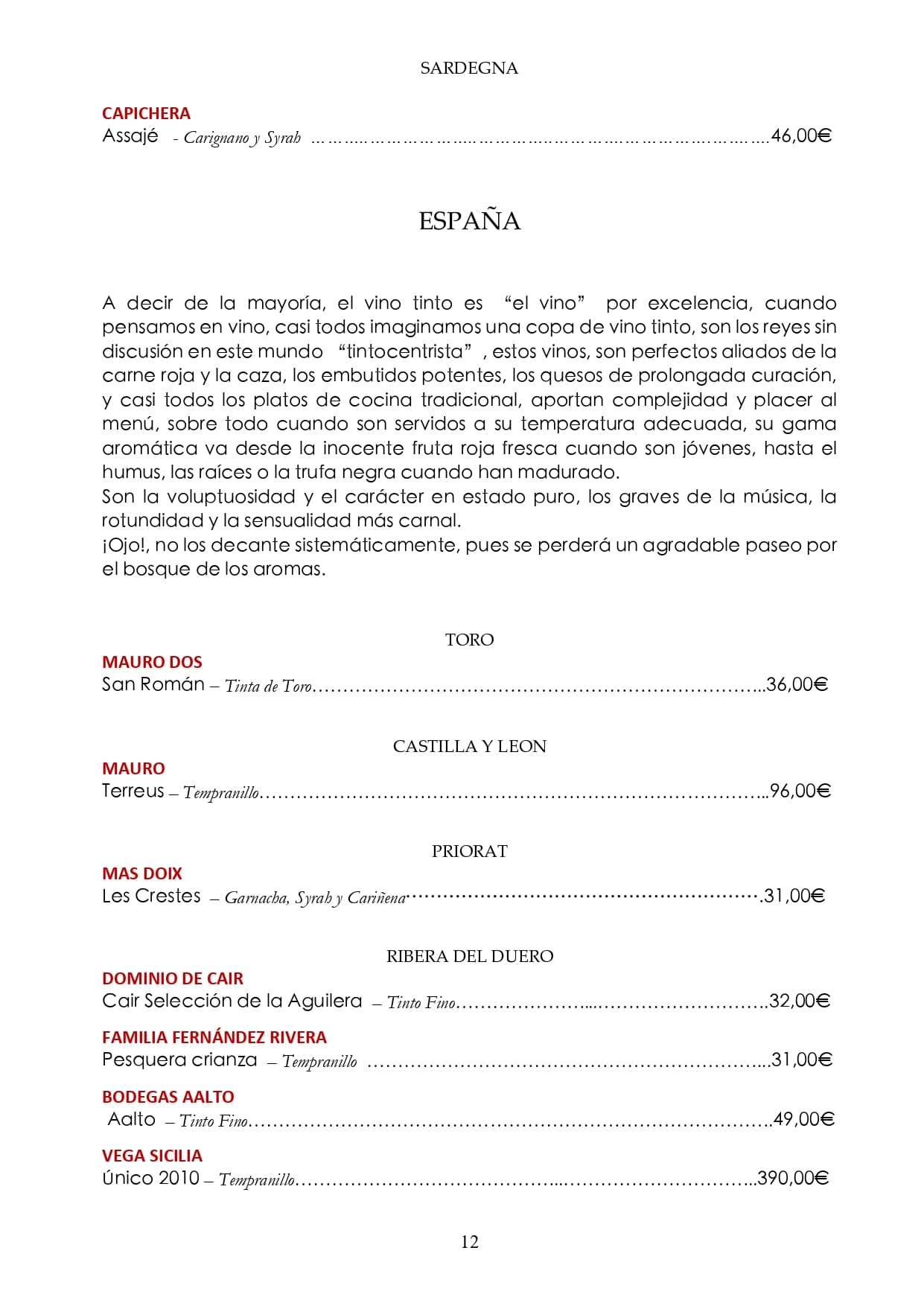 Carta de vinos: Página 12