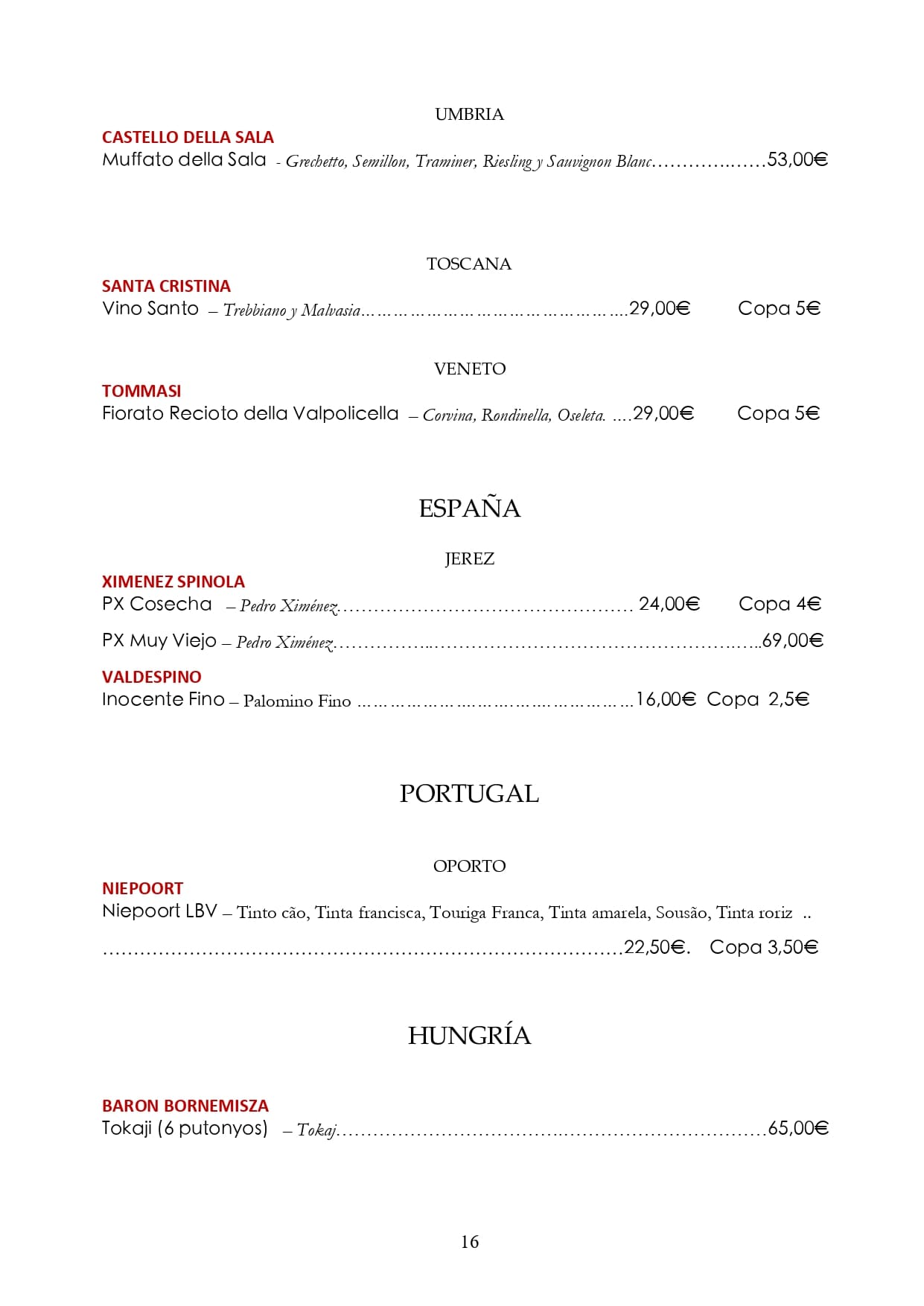 Carta de vinos: Página 16