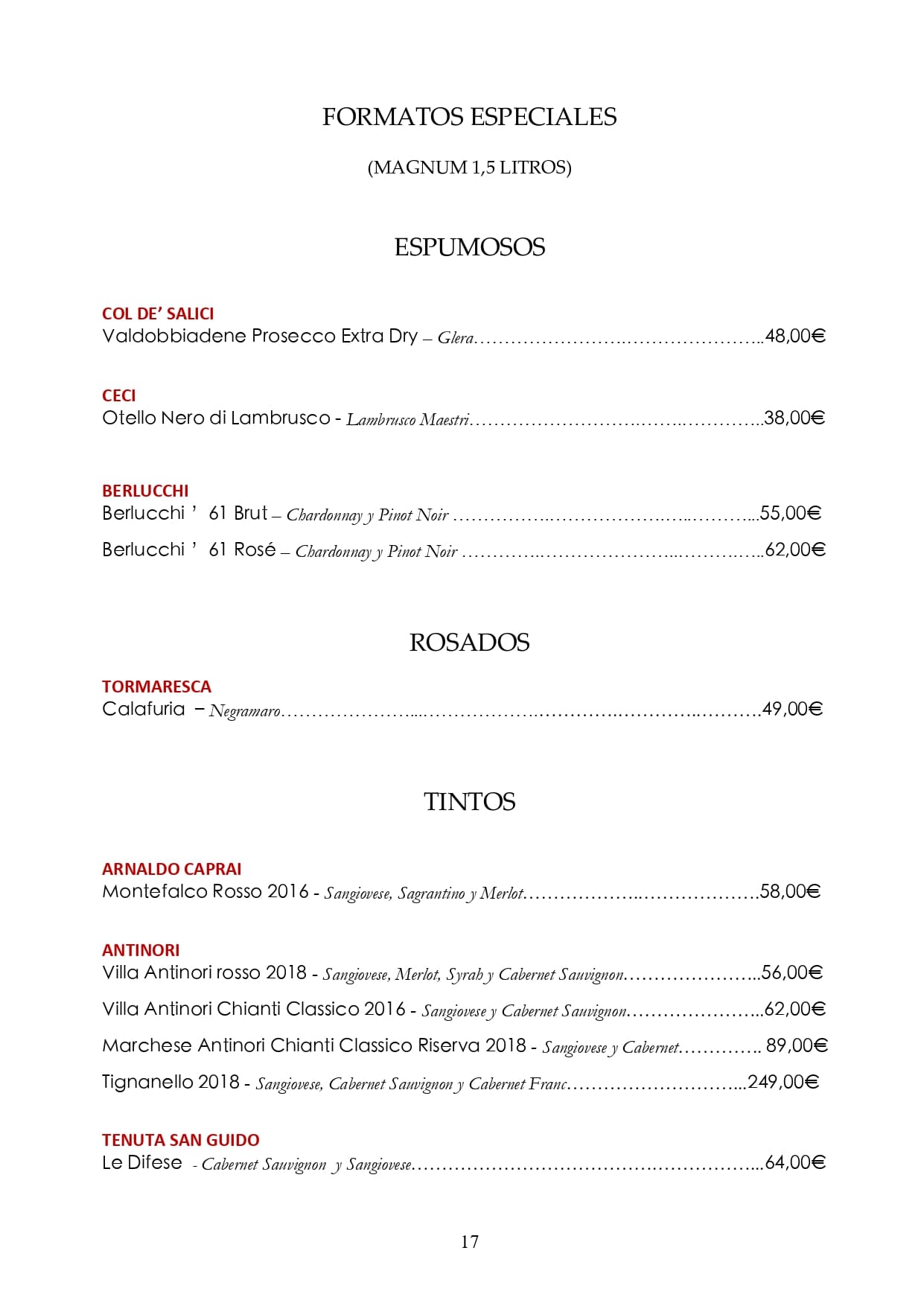 Carta de vinos: Página 17