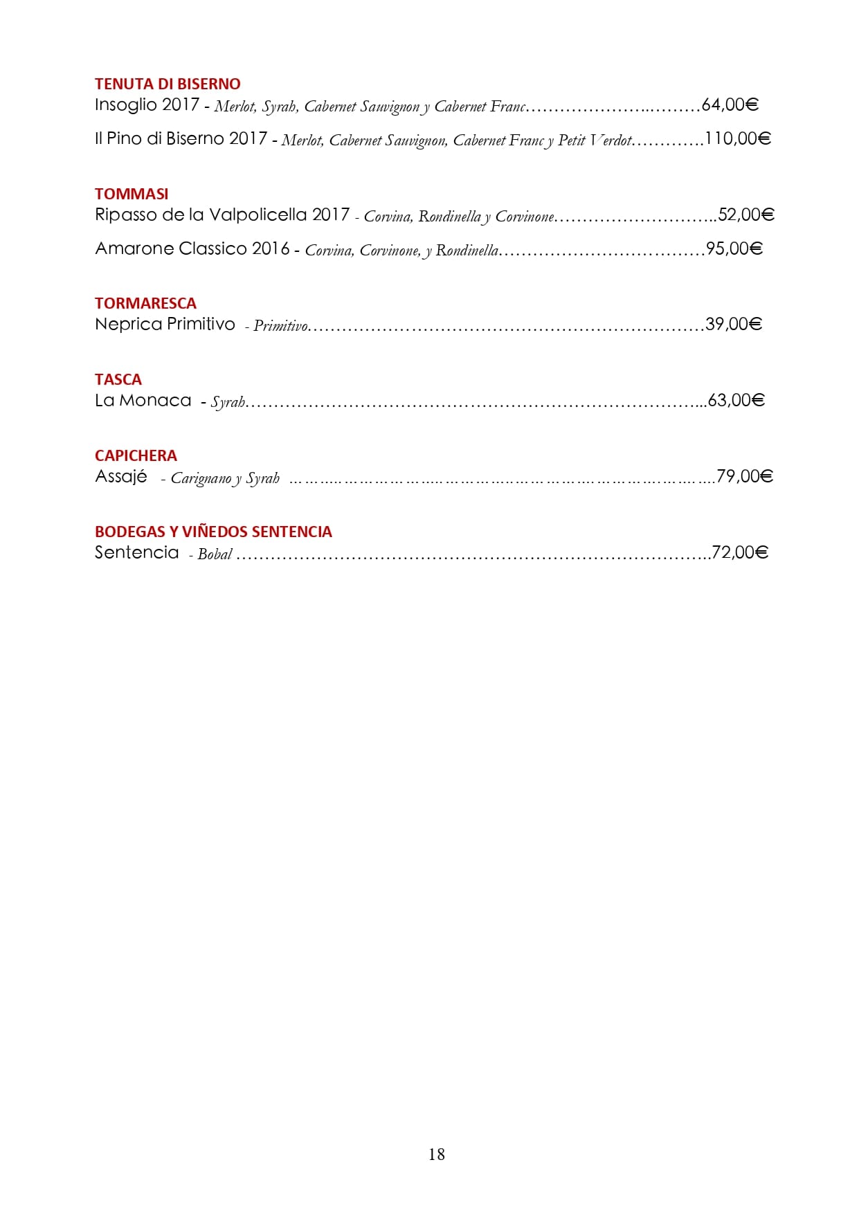 Carta de vinos: Página 18