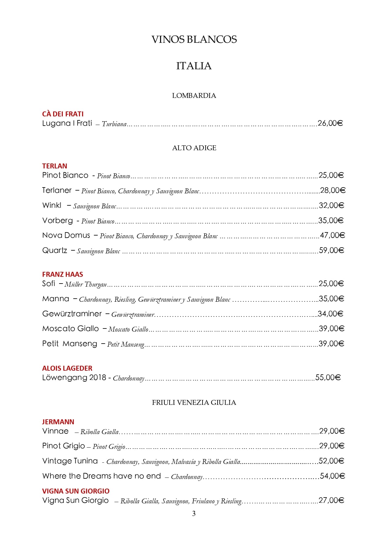 Carta de vinos: Página 03