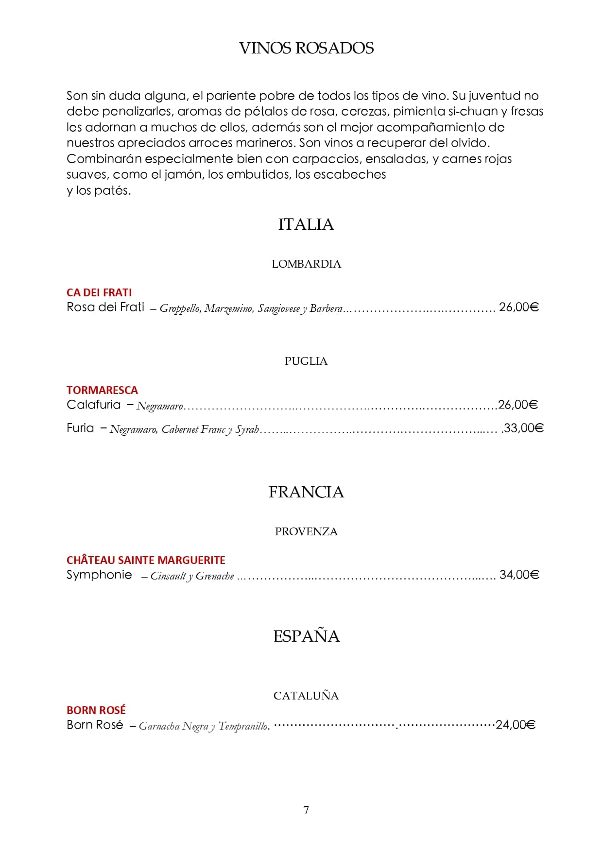 Carta de vinos: Página 07
