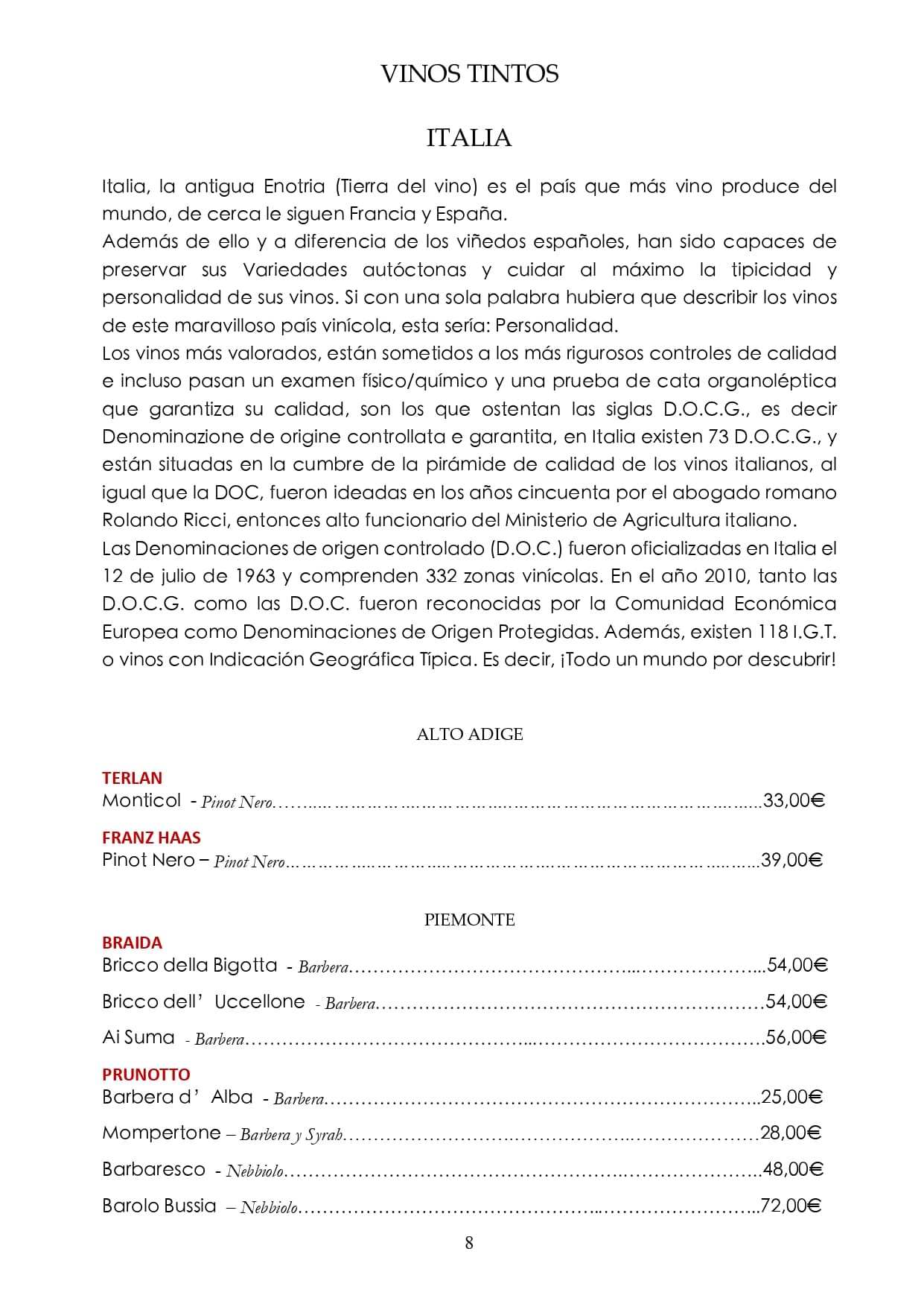 Carta de vinos: Página 08
